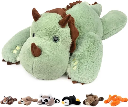 Niuniu Daddy - Peluche con peso de dinosaurio verde de 24 pulgadas, almohada corporal grande para bebés, niñas o niños, juguete de felpa como regalo