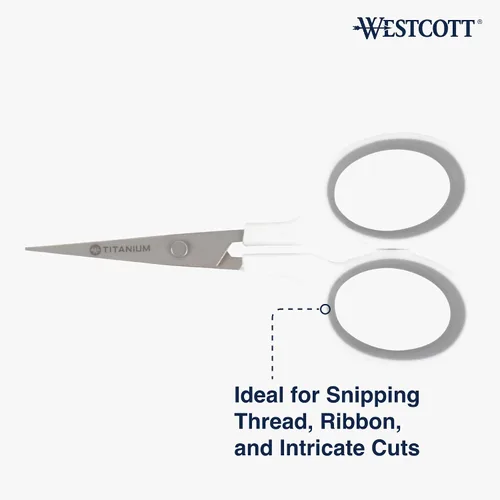 Miniatura 4 de Westcott Tijeras de bordado de 4 pulgadas con cuchillas curvadas de titanio para recortar al ras, manualidades, coser y más (blanco y gris)