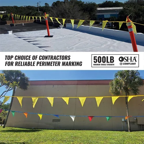 Miniatura 2 de Banderines para techo - Barrera de señalización de seguridad con clasificación OSHA de 500 lb, resistente al desvanecimiento en hebra - 105 pies