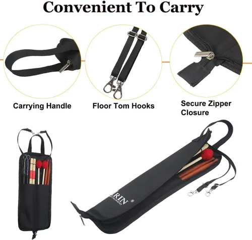 Miniatura 6 de Bolsa para baquetas, soporte para baquetas, percusión, bolsa de transporte, bolsa Oxford, regalo para baquetas, bateristas, principiantes en banda