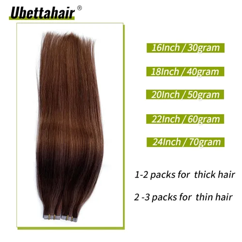 Miniatura 5 de Extensiones de cabello humano real con cinta, 20 piezas de cabello Remy invisible de doble cara, extensiones de cabello Remy con cinta adhesiva