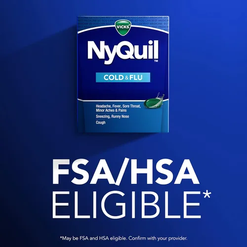 Miniatura 5 de Vicks NyQuil - Medicina de venta libre para el resfriado y la gripe, potente alivio nocturno multisíntoma para dolor de cabeza, fiebre, dolor