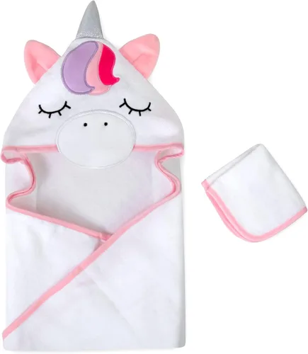 Juego de toallas y paños con capucha de animales para recién nacidos, bebés, niños pequeños y niñas de 3 a 24 meses (unicornio brillante único),