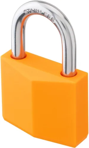 Miniatura 6 de Paquete de 12 cerraduras con llave igual, candado de latón cubierto naranja con grillete de acero inoxidable, cuerpo de bloqueo de 1-9/16 pulgadas