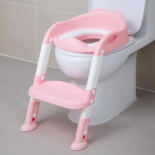 EGREE - Asiento de inodoro con escalera para entrenamiento de baño para niños y niñas pequeños, asiento plegable ajustable en altura con mangos