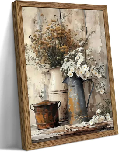 Miniatura 8 de Arte de pared campestre, cuadros decorativos de pared estilo granja, impresiones en lienzo de margaritas rústicas, pinturas de arte de regadera