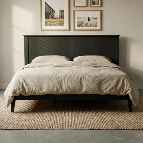 Miniatura 14 de ComfIQ Cama de plataforma de madera maciza con listones de madera, marco duradero, no requiere somier, amplio almacenamiento debajo de la cama, Pino