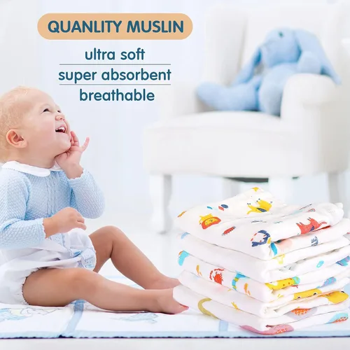 Miniatura 2 de Tatuo Paquete de 10 paños de muselina para bebé, 20 x 10 pulgadas, 6 capas, suaves y absorbentes, para recién nacidos, para baby shower, niños