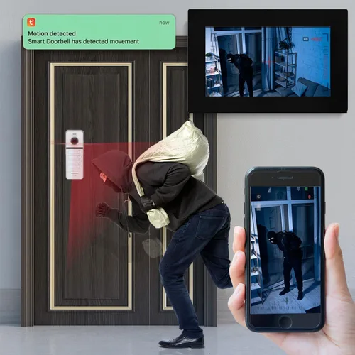 Miniatura 6 de ANJIELO SMART Sistema de intercomunicación con timbre de video con cable, 4 unidades familiares de 7 pulgadas, desbloqueo 3 en 1, detección