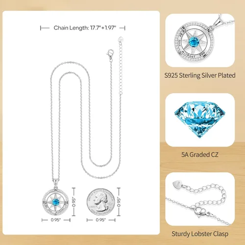Miniatura 50 de Peeshow Collar para mujer, brújula, piedra natal, joyería de cumpleaños, aniversario, ideas para su novia, regalo romántico de amor en Navidad, día