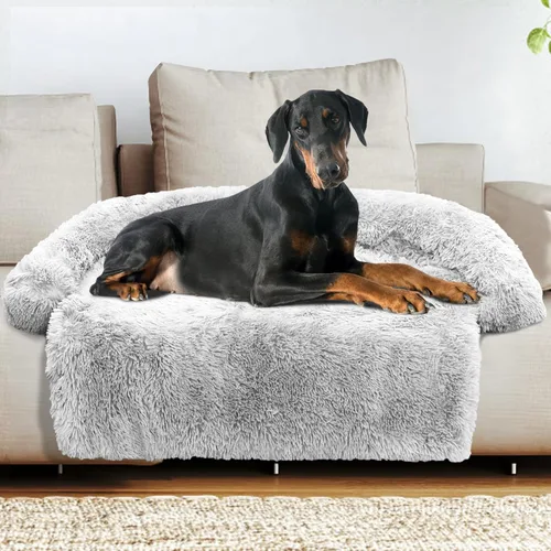 Miniatura 52 de Cama calmante para perro, tapete de felpa esponjoso para perros con protector de muebles con funda extraíble lavable para perros y gatos grandes