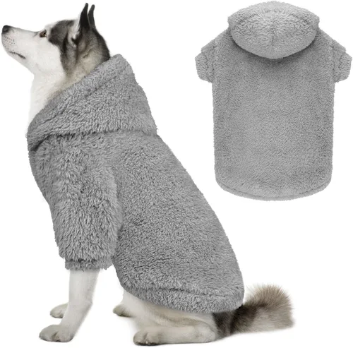 Miniatura 13 de Suéteres de vellón y sherpa para perros pequeños, mullidos, suaves, de doble cara, afelpados, con capucha, negro, XS