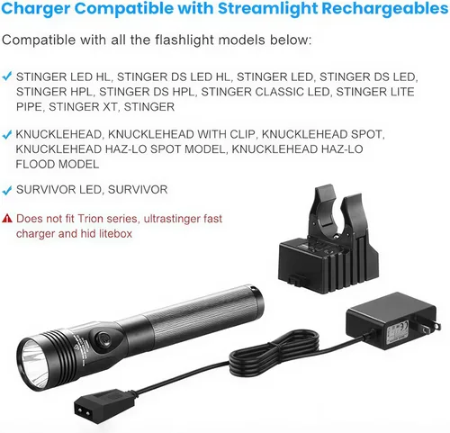 Miniatura 5 de Cargador de base de linterna compatible con Streamlight Stinger HP DS HPL Classic XT Series, Strion LED HL, Survivor, Litebox, Kuncklehead