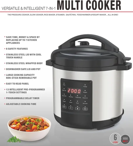 Miniatura 2 de EMB Ironblade - Olla a presión programable 7 en 1, 6 litros, acero inoxidable de 1000 W, olla de cocción lenta, arrocera, vaporera, sartén