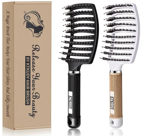 Cepillo Desenredante con Cerdas de Jabalí Juego KTKUDY Cepillo para Cabello Curvado y Ventilado Cepillo Desenredante para Mujeres Hombres Niños
