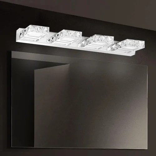 Miniatura 11 de Lámpara de tocador de cristal de 18.1 pulgadas, 3 luces, accesorios de iluminación de baño, lámpara de pared LED cromada moderna sobre espejo