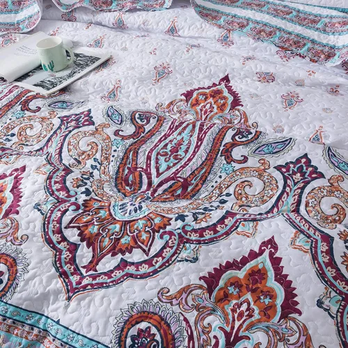Miniatura 3 de DaDa Bedding - Juego de colcha bohemia con estampado floral para el verano, diseño de cachemira de playa, brillante, vibrante, colorido, reversible