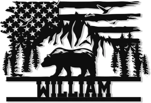 Miniatura 14 de Letrero personalizado de metal con diseño de oso, cartel colgante de oso para porche al aire libre, valla de pared con nombre personalizado, patio