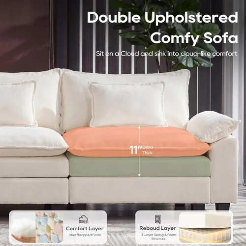 Miniatura 3 de URRED Sofá modular de gran tamaño, 87 pulgadas en forma de L, moderno y cómodo sofá nube con otomana móvil y almohadas, sofás de asiento profundo