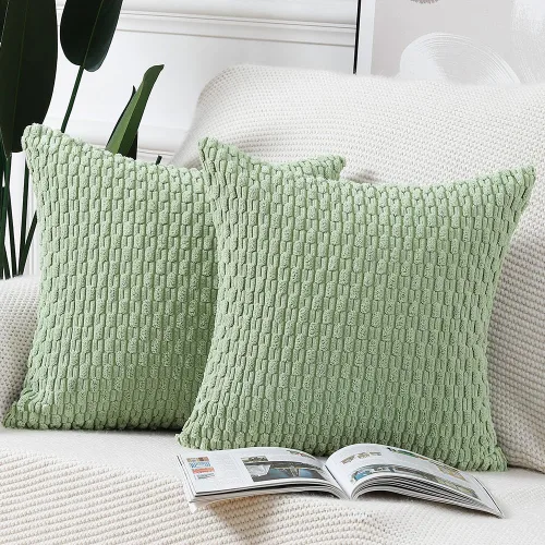 Miniatura 23 de MADIZZ Juego de 2 fundas de almohada decorativas de pana rayadas estilo boho, 22 x 22 pulgadas, verde oscuro suave, funda decorativa para cojín