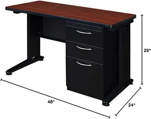 Miniatura 3 de Regency Fusion - Escritorio para profesores de 48 x 24 pulgadas con unidad de cajón de pedestal individual, color cereza