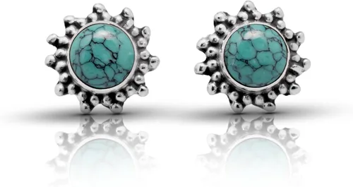 Miniatura 2 de Pendientes de tuerca de plata de ley sintética turquesa, Plata de ley Turquesa, turquesa artificial
