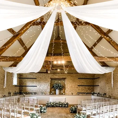 Miniatura 14 de 6 paneles de cortinas blancas para techo de boda, cortinas de techo de 5 x 10 pies, cortinas de tela transparente para arco de boda, cortinas
