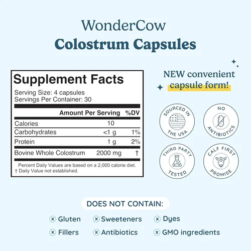Miniatura 2 de WONDERCOW Cápsulas de calostro suplemento para la salud intestinal, apoyo inmunológico, recuperación muscular y bienestar Superalimento