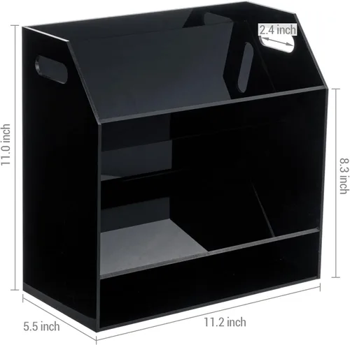 Miniatura 5 de MyGift Soporte para casetes compactos de acrílico negro de 2 niveles con asas de transporte recortadas, cintas de casete de audio retro, soporte