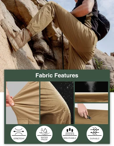 Miniatura 4 de PULI Pantalones de viaje ligeros para hombre, elásticos, elásticos, impermeables, de secado rápido, con bolsillos
