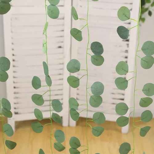 Miniatura 13 de Efavormart 6 pies Guirnalda de hojas de rosa de seda artificial verde de toque real, vid de follaje verde colgante flexible Tipo 13
