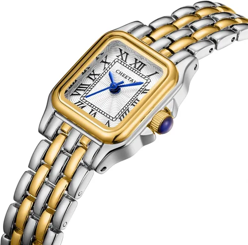Miniatura 2 de CHEETAH Relojes de oro para mujer con pulsera vintage pequeña, esfera romana rectangular