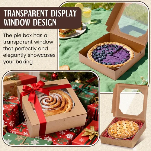 Miniatura 4 de 100 cajas para pasteles de 10 x 10 x 2.5 pulgadas, recipientes para galletas con ventana para pasteles, galletas, pasteles de queso, magdalenas