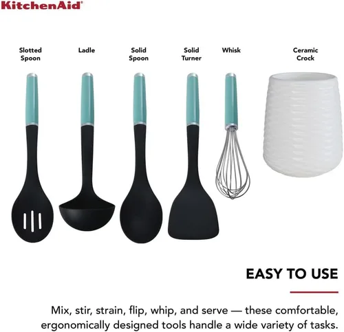 Miniatura 4 de KitchenAid KQ562BXAQA - Juego de herramientas y artilugios con Crock, 6 piezas, aguamarina