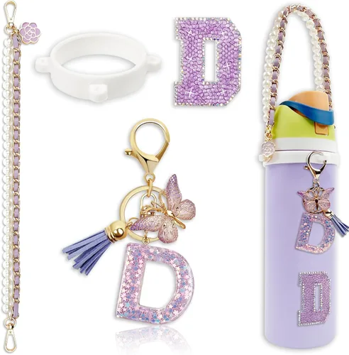 Miniatura 43 de Letter Handle Strap Accessories with Cute Initial Charm Compatible with Owala Water Bottle 24oz 32oz 40oz Owala Kids Púrpura