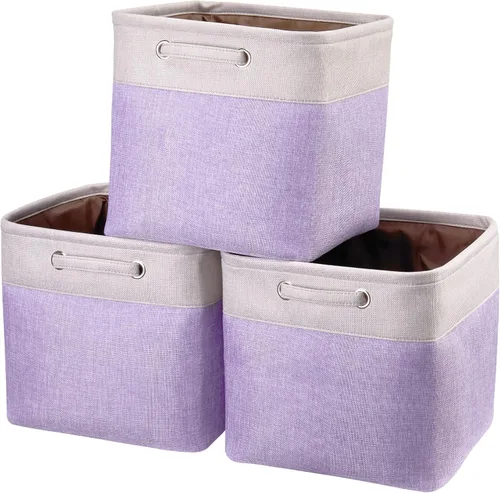 Miniatura 12 de Cajas de almacenamiento plegables de tela, cajas de almacenamiento plegables de 13 pulgadas, canastas de almacenamiento de retazos naranja y beige
