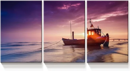 BANHUA1 3 paneles de lienzo con diseño de puesta de sol de mar, arte de pared para decoración del hogar, velero, pintura de pared, impresión sobre