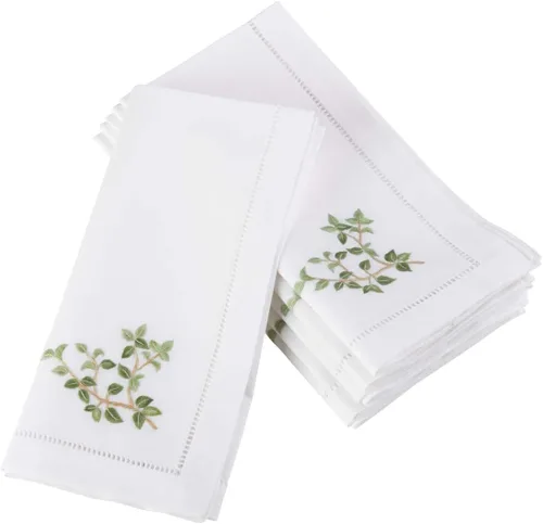 Miniatura 83 de Juego de 6 servilletas bordadas de magnolia hechas a mano con borde cosido