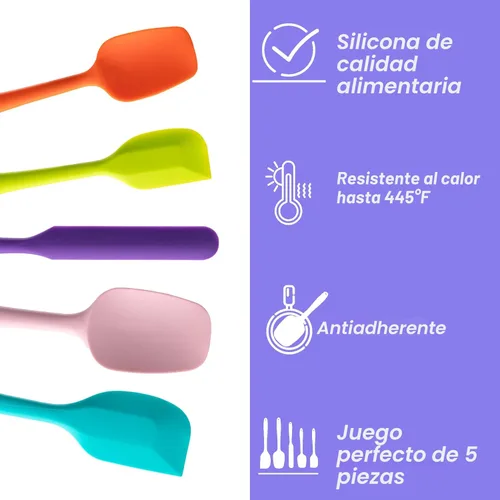 Miniatura 3 de Juego de espátulas de silicona, 5 espátulas de goma de grado alimenticio para hornear, cocinar y mezclar, resistentes al calor, antiadherentes
