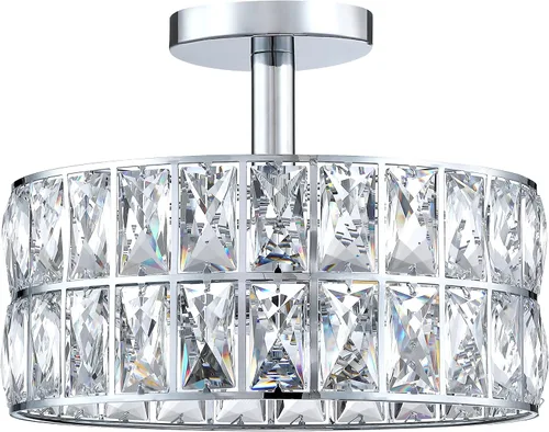 Miniatura 2 de Lámpara de techo de tambor de cristal cromada de 12 pulgadas, montaje semiempotrado, accesorio de granja para sala de estar, comedor, dormitorio