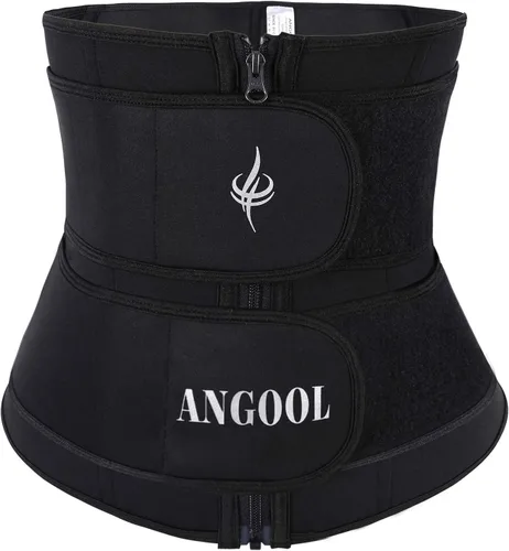 ANGOOL - Entrenador de cintura de neopreno para mujer, cinturón recortador de talla grande, cinturón para sauna, corsé con cremallera