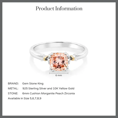 Miniatura 5 de Gem Stone King Anillo de compromiso de plata de ley 925 y oro amarillo de 10 quilates de 0.236 in con piedra preciosa de corte cojín Anillo