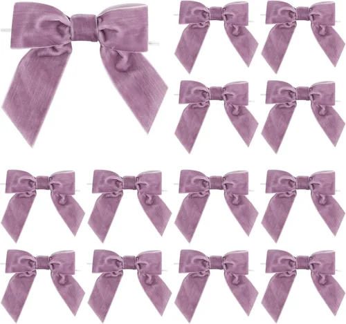 Miniatura 20 de AIMUDI Lazos de Terciopelo Burdeos de 4.5" Lazos de Navidad para Árbol Lazos Prefabricados para Coronas Lazos con Alambre Retorcido para Envolver