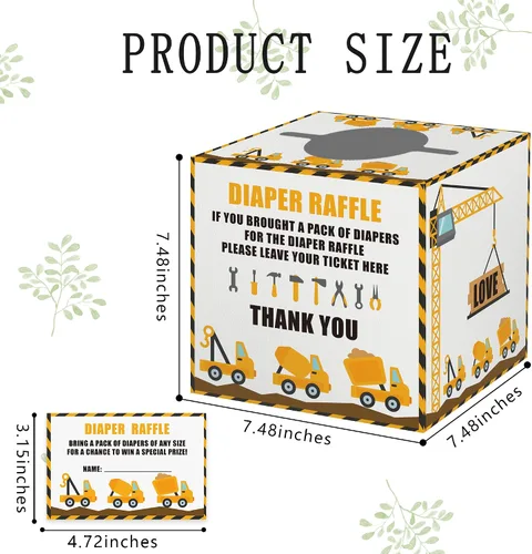 Miniatura 2 de Boletos para rifas de pañales de excavadora con caja, 1 caja de rifa de pañales y tarjeta de 50 rifas de pañales, boletos para rifas de pañales