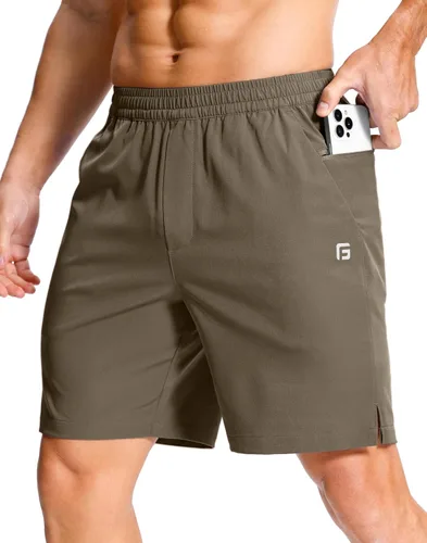 Miniatura 81 de GGJ Pantalones cortos deportivos ligeros para hombre con 2 bolsillos con cremallera de 7/5/9 pulgadas, pantalones cortos de tenis de secado rápido