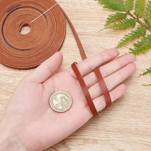 Miniatura 3 de GORGECRAFT Cordón de cuero genuino plano marrón de 197 pulgadas, 0.236 in, cuerda de cuero de grano completo, tiras de cuero de vaca de encaje