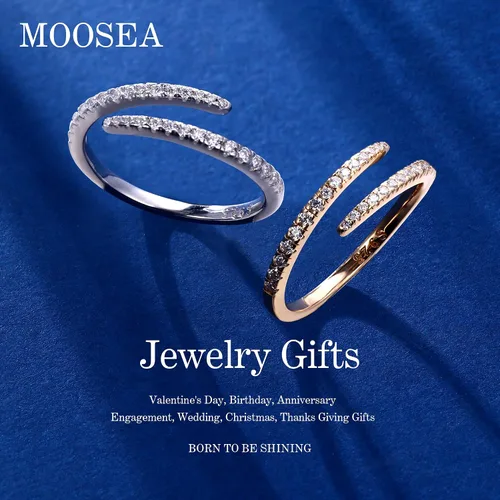 Miniatura 2 de MOOSEA Anillos de moissanita abiertos para mujer, oro blanco de 14 quilates, color vermeil D, claridad VVS1, anillos a juego, anillos de eternidad