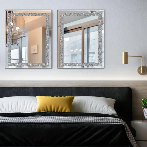 Miniatura 2 de Ruomeng Espejo de pared rectangular, 16 x 20 pulgadas, diamante de cristal aplastado, baño, entrada y dormitorio