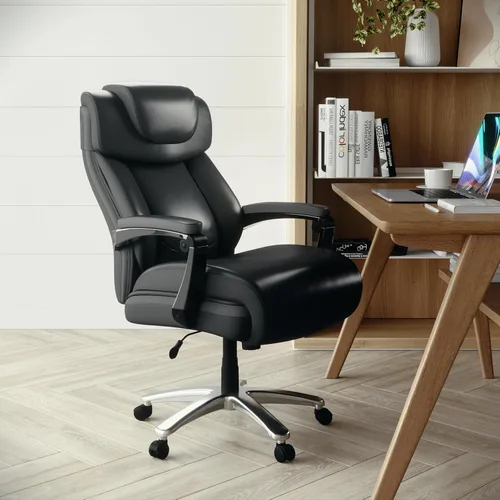 Miniatura 2 de Flash Furniture Hercules Series Silla de oficina giratoria LeatherSoft con respaldo alto, silla ejecutiva ergonómica con reposacabezas y altura Negro