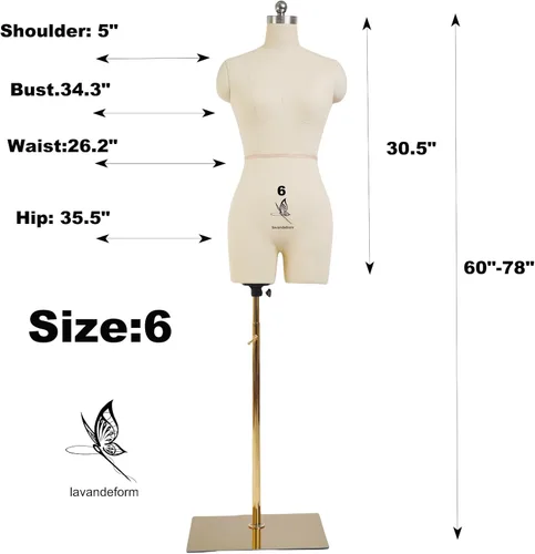 Miniatura 6 de Maniquí femenino de costura talla 6, forma profesional para diseño y exhibición de vestidos, cuerpo de espuma para sujetar con alfileres, torso